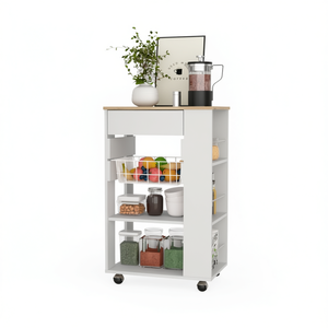 Blossom <b>Kitchen</b> Cart With One Drawer Two Open <b>Shelves</b> Four Casters White Light Oak Modern Design - Product Image 1