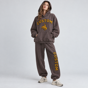 Conjunto de dos piezas con capucha extragrande para <span class=keywords><strong>mujer</strong></span>, estilo vintage, lavado ácido, con parche de chenilla, sudadera con capucha y pantalones deportivos, ropa deportiva. - Product Image 1