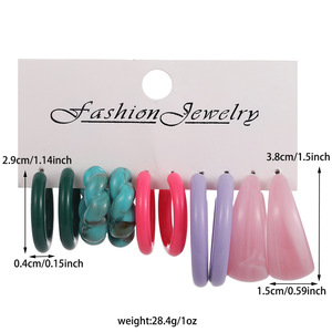 Créoles en résine acrylique colorées en forme de C, lot de 5 paires, boucles d'oreilles exagérées pour femmes, bijoux tendance - Product Image 4