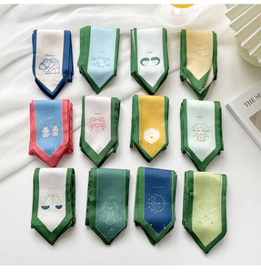 Foulards personnalisés en sergé long à bord vert étroit avec imprimé d'animal de soleil de lune Conception de crevettes de <span class=keywords><strong>crabe</strong></span> fourre-tout Foulards maigres pour poignée de sac - Product Image 3