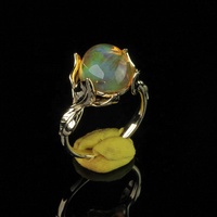 Bague en argent sterling 925 massif plaqué or 18 carats avec opale australienne en forme de feuille, bijoux de luxe haut de gamme pour femmes