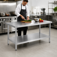 Plan de travail professionnel en acier inoxydable 304 201 robuste avec étagère inférieure, table de travail commerciale pour cuisine d'hôtel