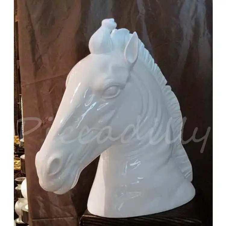 Interior decoração novo design cabeça de cavalo animal estátua escultura de fibra de vidro branco