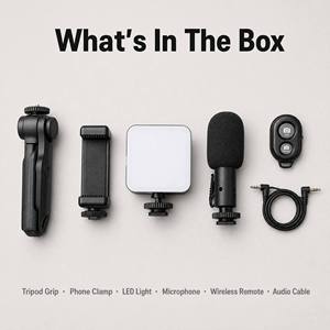 Kit vidéo AY-49 pour débutants en vlogging, smartphone, lumière LED, microphone, trépied, mains libres, blog, YouTube, caméra, kit de vlogging de voyage - Product Image 4