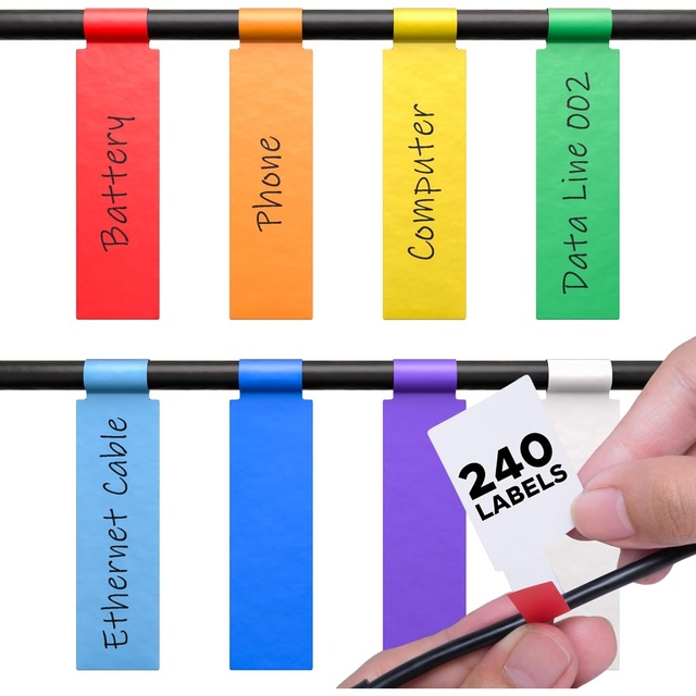 Cable Labels Tags for Cable Management, Waterproof & Smudge-Resistant Cord Labels Handwriting Wire Labels for Organization
