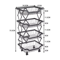 Panier de rangement pliable avec roulettes, résistant à la rouille, noir, marque YH, pour la cuisine, les fruits, les légumes, la salle de bain, le bureau