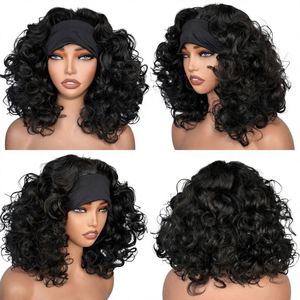 Perruque synthétique bouclée ondulée de 14 pouces avec bandeau, petite boucle moelleuse, résistante à la chaleur, densité 250 %, fabriquée à la machine, style africain noir - Product Image 1