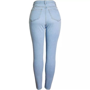 Plus Size Women's Skinny <b>Jeans</b> Light Blue High <b>Elasticity</b> High <b>Waist</b> Trousers Europe And America Style - Product Image 5