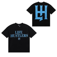 T-shirt unisexe tendance à manches courtes en 100 % coton, col en V, imprimé lettres, bordure contrastante, respirant, idéal pour l'été – Collection Life Hustlers