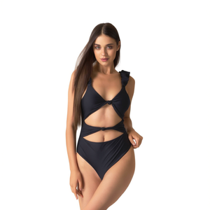 Costume da bagno intero HDJ con controllo pancia, vita alta, cut-out, tinta unita, da donna, taglie 40 42 44 46 - Product Image 1