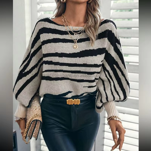 Fall Women's Loose Knit Sweater With Striped, Color-Blocked Drop-Shoulder <b>Batwing</b> Sleeves Pullover <b>Top</b> Fashion - Product Image 3