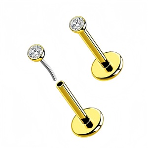 Stainless Steel Stud Earrings Gold Silver Rhinestone <b>Ball</b> Shape Lip <b>Piercing</b> Jewelry Insert Style Round Bezel Setting - Product Image 1