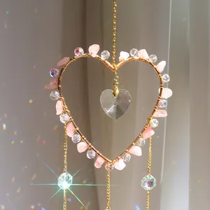 Wholesale Rose Quartz Rainbow Suncatcher Indoor Ins Suncatcher Craft Metal Charms Heart Suncatcher Crystal