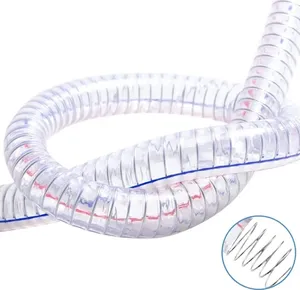 FLEXIBLE TRANSPARENT PVC SPIRAL STEEL WIRE REINFORCED HOSE PIPE WITH SPRING FOR SUCTION OF WATER FLUID DUST MINE