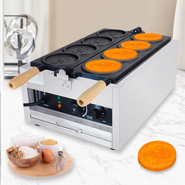 Commercial Custom Logo Japanese Gold Coin Waffle Maker Electric 4-Piece 10-Yen Design Non-Stick 304 Stainless Steel