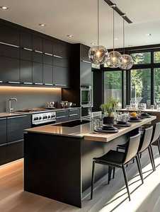 Cocina Modular Beige de Lujo con Isla Curva e Iluminación LED de Techo - Product Image 3