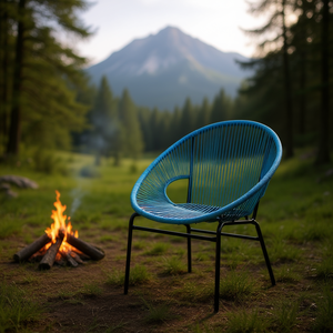 Sedia da giardino Nusa, in rattan intrecciato, design rotondo contemporaneo, con struttura in ferro, per campeggio ed escursionismo - Product Image 2