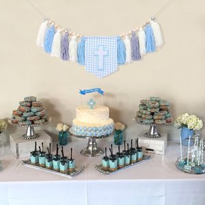 Guirnalda <span class=keywords><strong>de</strong></span> Borlas Cruzadas para Silla Alta, Decoraciones para la <span class=keywords><strong>Primera</strong></span> Comunión <span class=keywords><strong>de</strong></span> Niños, Tema <span class=keywords><strong>de</strong></span> Cruz, Borlas Azules, Guirnalda <span class=keywords><strong>de</strong></span> Cuentas <span class=keywords><strong>de</strong></span> Madera - Product Image 4