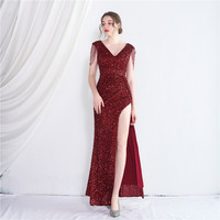 19261-S #2022NewHandmade perles mode femmes Sexy décolleté en V profond paillettes soirée grosse dame robe grande taille robe Super taille