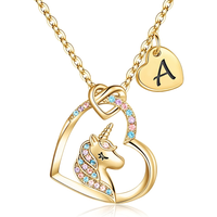 Collier pendentif cœur doré romantique et éblouissant, licorne en strass, breloque multicolore, chaîne polie étincelante, bijoux pour femme, cadeau