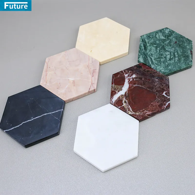 Posavasos de mármol Natural para mesa, posavasos hexagonal para té, café, vino, bebidas, restaurante, decoración interior