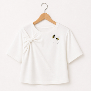 Buy White Casual <b>T</b>-<b>Shirt</b> Cute <b>Bee</b> Embroidery Knot Detail Short Sleeve Fashion Summer <b>T</b>-<b>Shirts</b> For Sale By Exporters - Product Image 1
