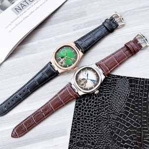 Men Luxury Automatic Mechanical <b>Watch</b> Green Dial Gold <b>Case</b> Leather Strap Moon Phase Skeleton <b>Watch</b> - Product Image 2