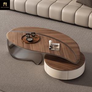 עיצוב יצירתי מודרני עלה צורה מעץ מעץ מלא קפה וילה סלון סלון ריהוט יוקרתי שולחן ריהוט שולחן - Product Image 1