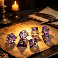LuxeRoll Lavender Liquid Core Handmade Sharp Edge Resin Dice Set 7Pcs Polyhedral DND Dice for RPG D&D Tabletop Game Custom Dice