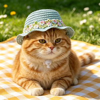 Sombrero de Paja Bordado para Mascotas, Perros y Gatos, Protección Solar para Verano, Gorra Transpirable para Mascotas