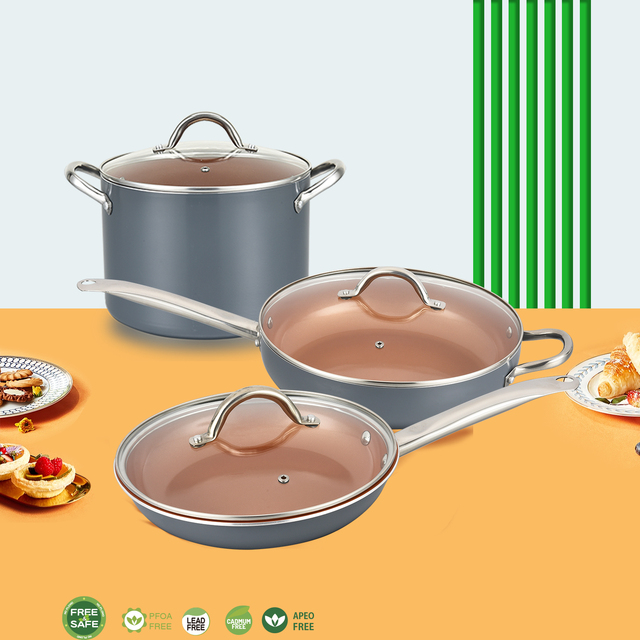 Copper Ceramic Nonstick Fry Pan Cooking Pot Kitchen Ware Cookware Sets Kitchenware Metal Surface Aluminium