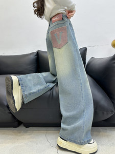 <span class=keywords><strong>Jeans</strong></span> Primaverili e Autunnali per Ragazze, Pantaloni a Gamba Larga con Vita Elastica in Morbido Cotone, Stile Coreano Trendy e Vestibilità Comoda - Product Image 4