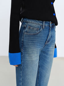 Jeans a Vita Alta e Gamba Larga per Ragazze YUANBOFEI, Stile Vintage Lavato, Vita Elastica, Pantaloni in Denim per Uso Quotidiano Casual, Vestibilità Comoda - Product Image 5