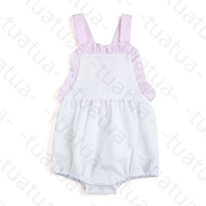 monogramm mädchen kleidung seersucker kundenspezifisch gestreift baby bubble romper bab säugling bubble romper - Product Image 2
