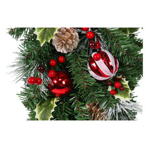 Porte artificielle en forme de larme de Noël avec des pommes de pin ruban de baies rouges couronne d'aiguilles de pin de verdure floquée pour la décoration de festival - Product Image 3