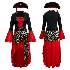 Costume d'Halloween, tenue de cosplay de capitaine rouge pour femmes, pirate des Caraïbes, performance sur scène - Product Image 4