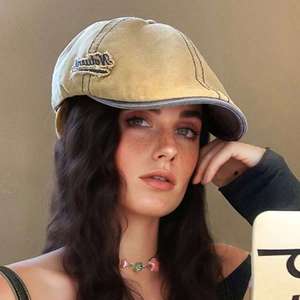Natural Women's <b>Flat</b> Cap 100 Cotton Ginger Color Hand Embroidery Casual Ivy <b>Hat</b> Four Seasons Wear - Product Image 2