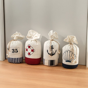 Butée de porte ronde en tissu de style nautique avec motif ancre, à fixer au sol, décorative pour la maison - Product Image 1