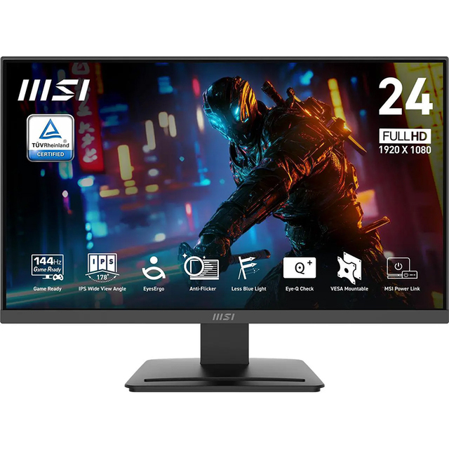 MSI PRO MP243L E14 Gaming Monitor 24" IPS 1920 X 1080 (FHD), 144Hz, HDR Ready, VGA Port,VESA Mountable, Tilt,1ms, Black