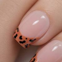 Uñas postizas al por mayor con punta francesa de leopardo, forma ataúd, rosa nude, estampado animal, logotipo personalizado, reutilizables, para salón