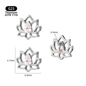 <b>Titanium</b> Lotus <b>Stud</b> Earrings With Zircon Inlay 6.8mm ASTM F136 Everyday Wear - Product Image 1