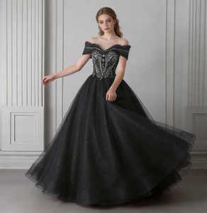 Elegante <span class=keywords><strong>Abito</strong></span> da Quinceañera con Spalle Scoperte, Gonna <span class=keywords><strong>in</strong></span> <span class=keywords><strong>Tulle</strong></span> con Perline, Vestito da Ballo <span class=keywords><strong>Lungo</strong></span> fino al Pavimento - Product Image 4