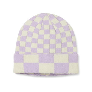 <span class=keywords><strong>Bonnet</strong></span> en tricot à carreaux pour femmes avec motif d'étiquette pour temps froid - Product Image 2