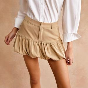 Vivibloook Z408SK02 falda informal elegante de cintura alta para mujer para otoño minifalda de burbuja teñida Lisa transpirable - Product Image 4