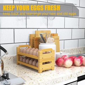 Présentoir empilable <span class=keywords><strong>en</strong></span> <span class=keywords><strong>bambou</strong></span> sur mesure pour comptoir, design moderne, pour œufs frais, organisateur de comptoir de cuisine, conteneur de rangement <span class=keywords><strong>en</strong></span> bois pour œufs - Product Image 5