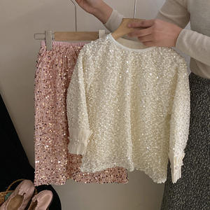 Nouvelle manchette de Style de fête élégante perlée <span class=keywords><strong>jupe</strong></span> à paillettes rose doux ensemble de vêtements pour filles pour enfants tenue - Product Image 3