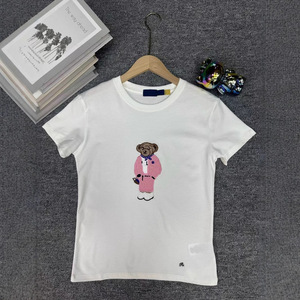 T-shirt décontracté blanc à col rond en coton pur avec broderie 3D effet poudre motif <span class=keywords><strong>petit</strong></span> ours R~L style européen-américain - Product Image 1