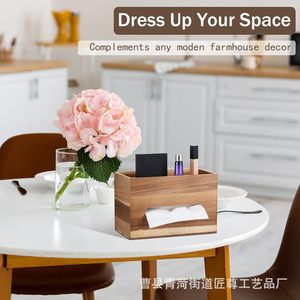 Wooden Tissue Box Organizer <b>Desktop</b> Storage Rack Modern Farmhouse Decor - Product Image 2