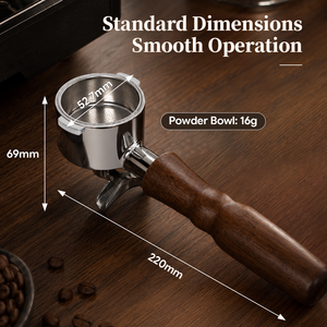 Porte-filtre à expresso 51 mm à double bec, panier filtrant 51 mm, poignée en bois de noyer 16g, double oreille, double bec - Product Image 4