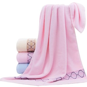 Jingjing Bath Towels 70x140cm Pure Cotton Geometric Pattern Beach Shower Towel Rectangle Pink Yellow Blue - Product Image 4